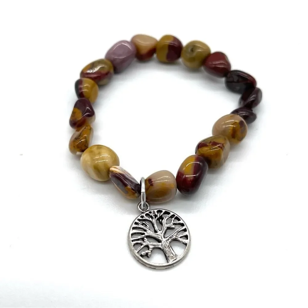 Mookaite Jasper with Tree of Life Charm Stretch Bracelet